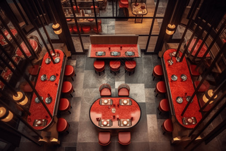 火锅店的红色桌子图片