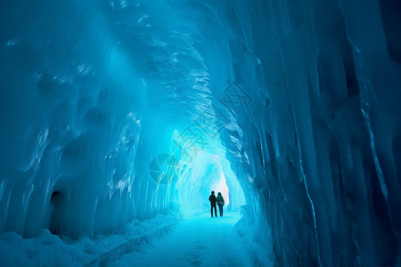 冬季旅游素材冰洞中的情侣设计图片