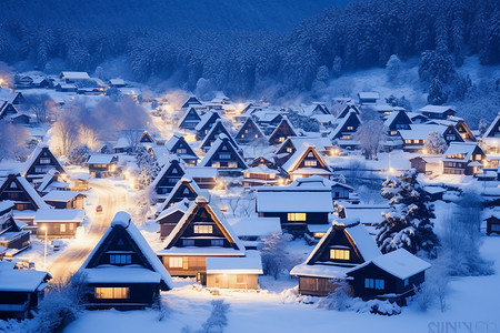 白雪皑皑的欧洲村庄图片