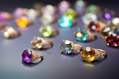 蓝紫电光各种不同的宝石戒指背景