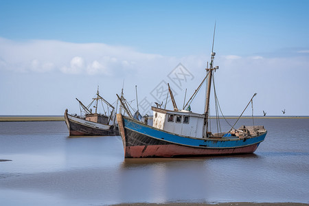 船队海上的捕鱼渔船背景