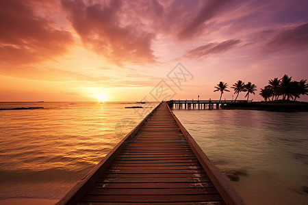美丽海域海岸线木板桥高清图片