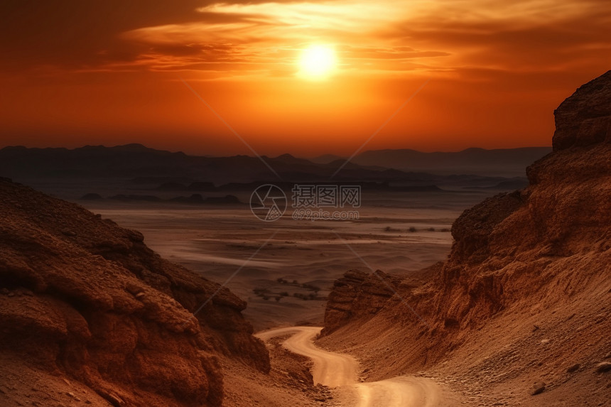 沙漠场景的日落奇观图片