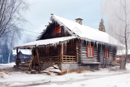 冬季乡下的木屋图片