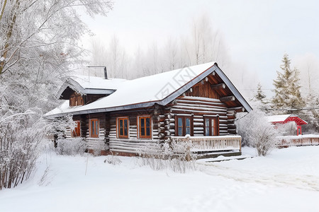 冬季乡野木屋图片