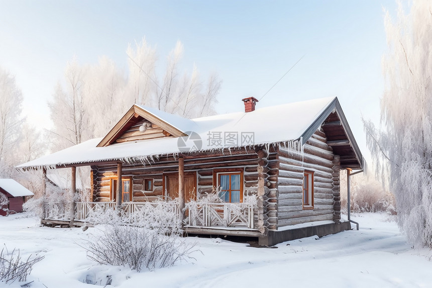 冬季乡村木屋图片