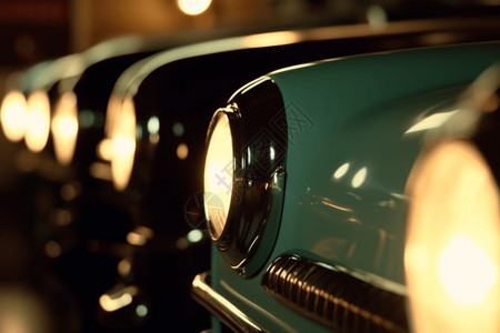 亮起车灯的复古汽车图片
