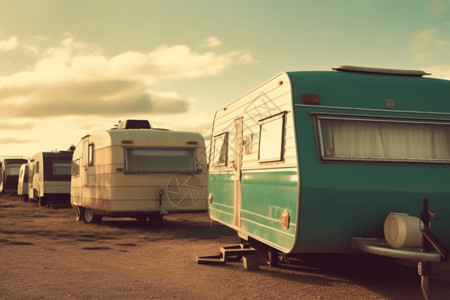 露营地的复古房车图片