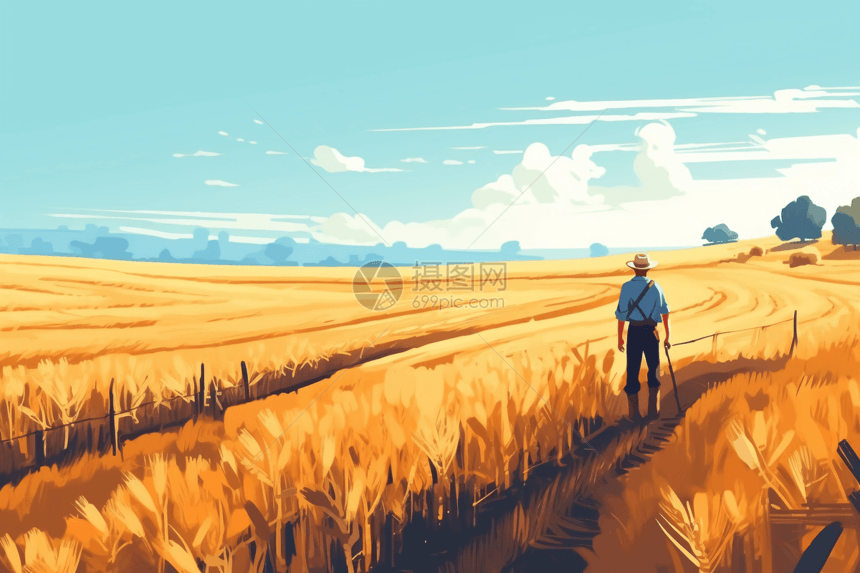 农民在麦田中图片
