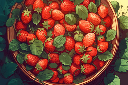 一篮子新鲜采摘的草莓图片
