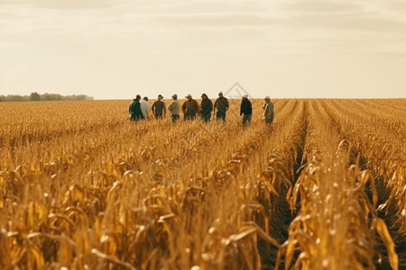 一群农民在田里收获玉米背景图片