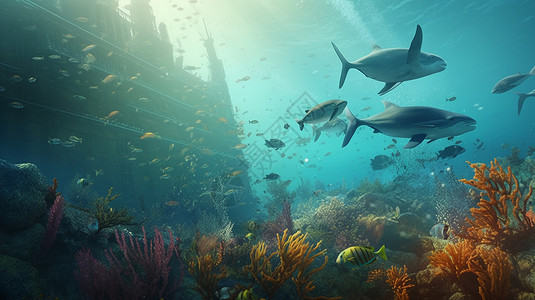 水下海洋生物群背景图片