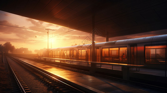 太阳落山时的地铁车站插图图片