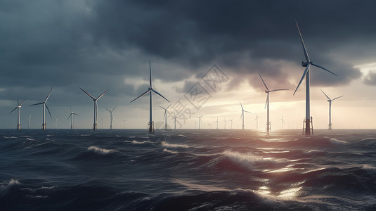 海上的风力发电概念图图片