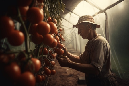 男人在仓库里挑西红柿图片