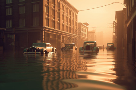 洪水中的城镇图片