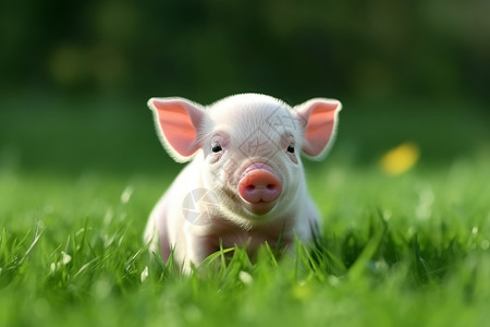在绿草地上的猪图片