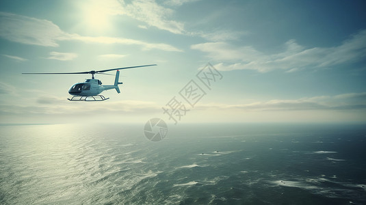 直升机在海上飞行高清图片