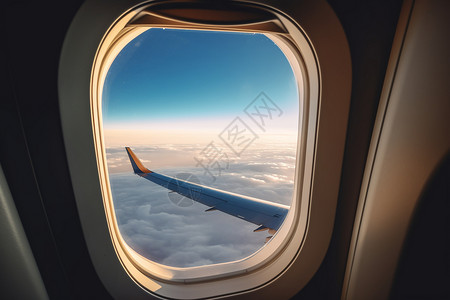 日落时飞机窗外的景观图片