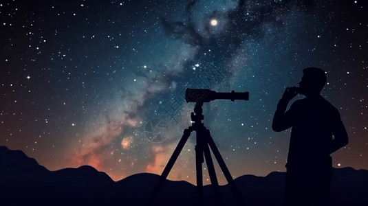 天文学家用望远镜看星星和月亮设计图片