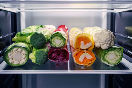 蔬菜冷藏保鲜冰箱中保鲜的蔬菜背景