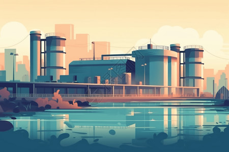 污水管道现代化的污水工厂插画