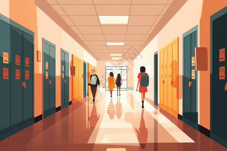 学校走廊上的学生背景图片