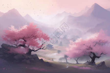 粉色的樱花花园背景图片