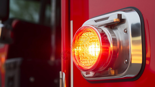 消防车红色应急灯特写高清图片