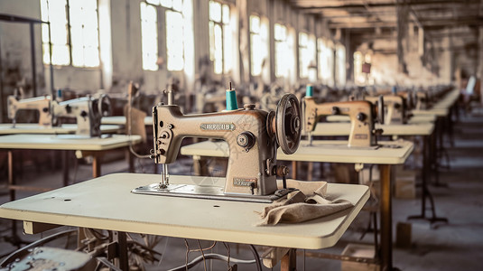 服装厂的旧缝纫机图片