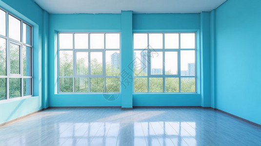 建筑房屋内的蓝色空房间背景图片