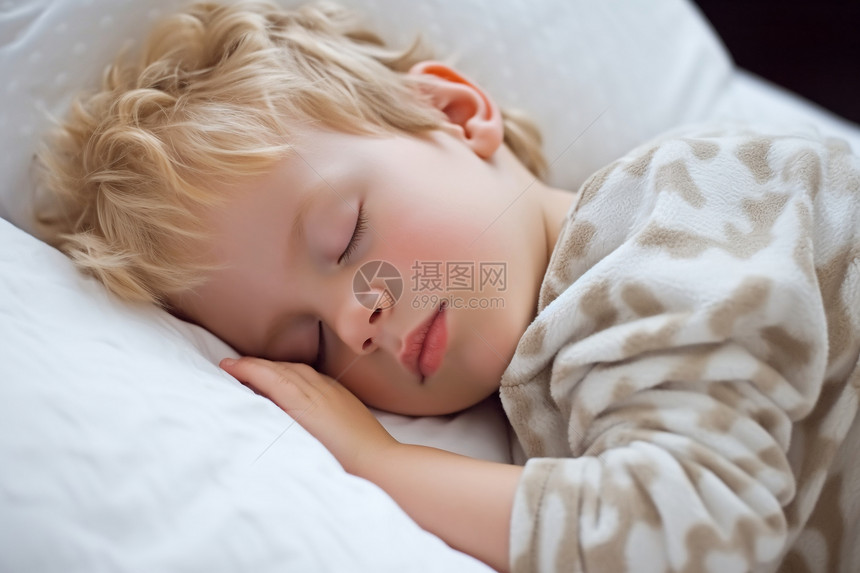 睡得香甜的金发小男孩图片