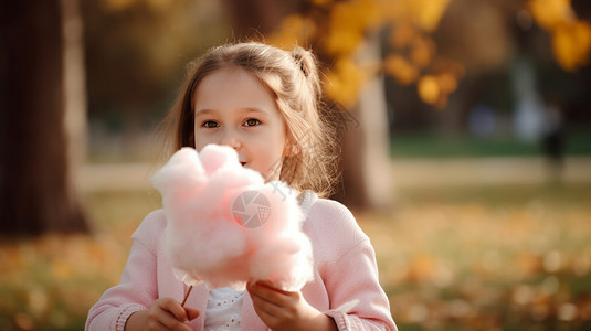 吃棉花糖女孩小女孩在公园吃棉花糖背景