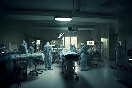 手术室里忙碌的医生背景图片