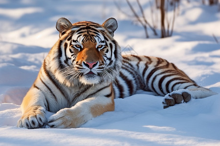 东北虎素材趴在雪地上的老虎背景