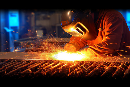 工厂焊接作业时产生的火光高清图片