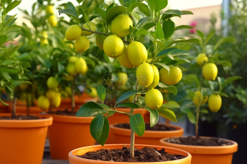 盆栽中成熟的柠檬果图片