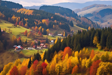 山间森林的秋天景色图片
