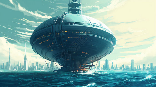 未来主义的海洋涡轮机背景图片