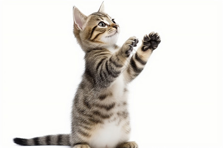 大猫小猫崽猫站立举起他的爪子背景