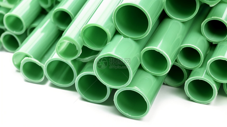 堆积的绿色塑料管图片