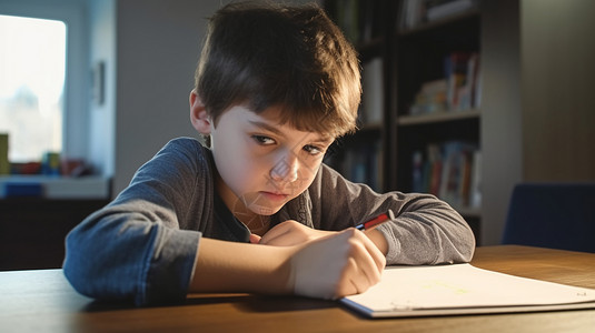 孩子在家里做学校作业图片