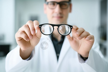 眼科医生为患者佩戴眼镜背景图片
