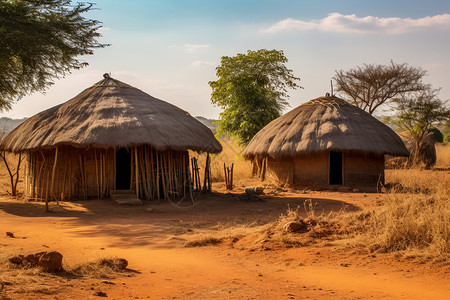 大草原上的非洲村贫穷部落高清图片