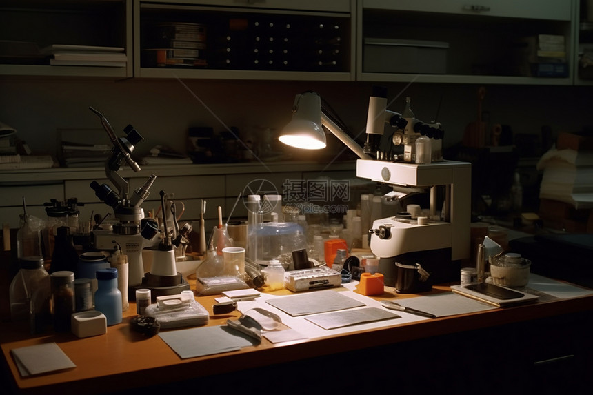 实验室台面上各种实验室设备图片