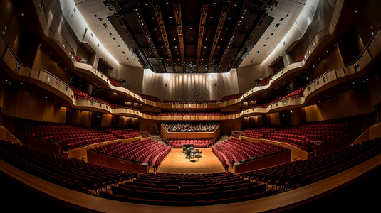 音乐厅内部盛大的交响乐音乐会场景背景
