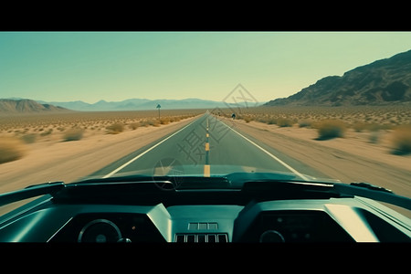 开车第一视角在沙漠高速公路上行驶的太阳能汽车pov插画