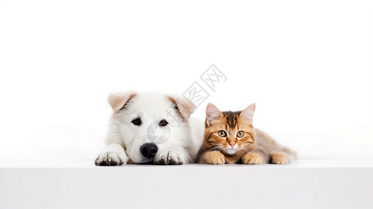 白色背景上的可爱猫猫和狗狗图片