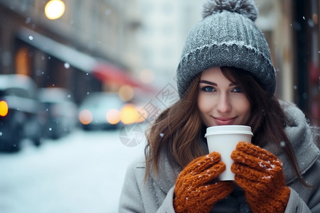 美丽的女人冬季街拍图片