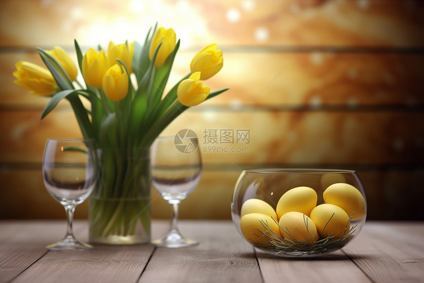餐桌上的郁金香图片